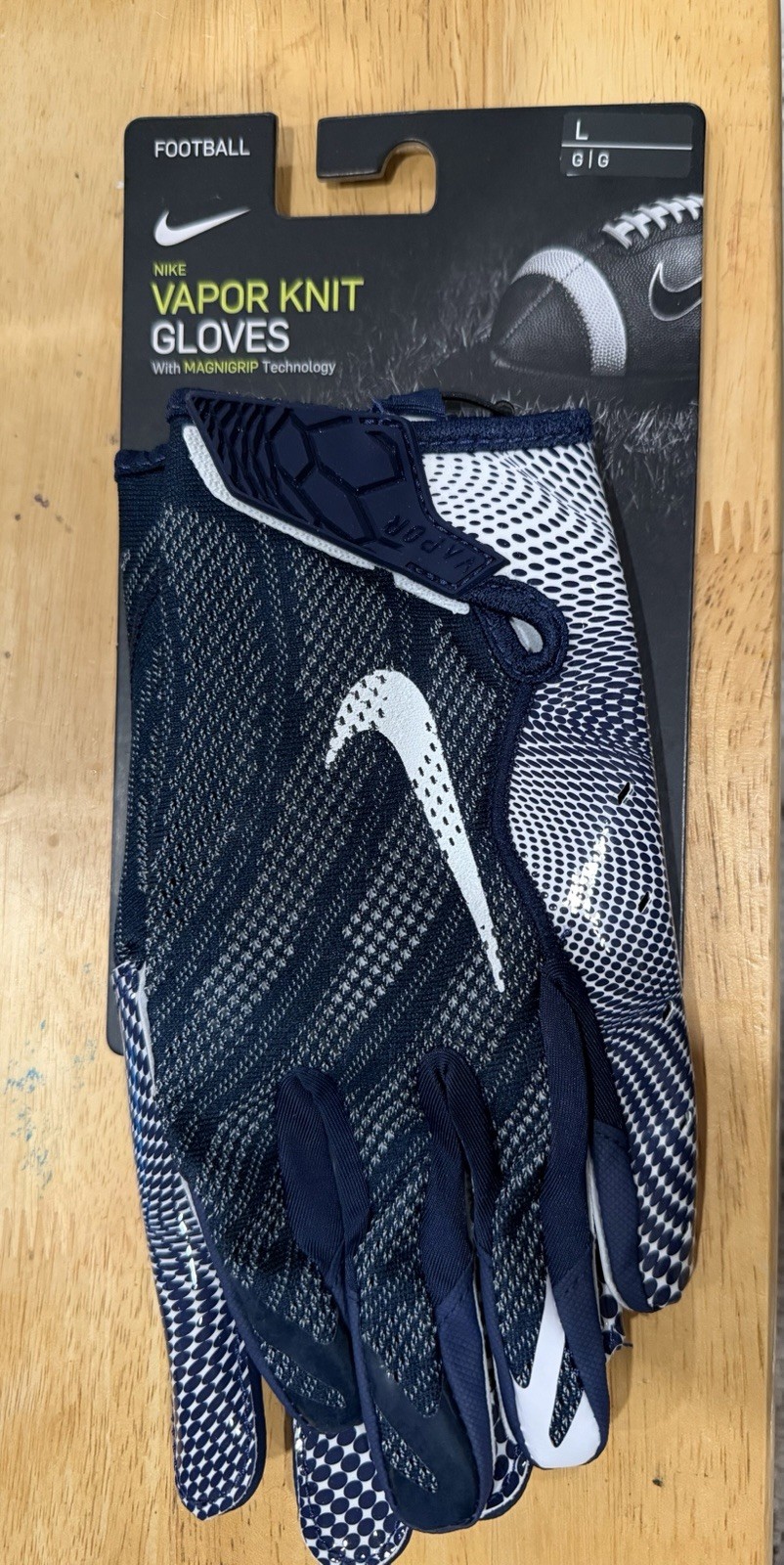 New Nike Vapor Knit Magnigrip Black Navy Football Gloves CJ9343 453 Men L Large