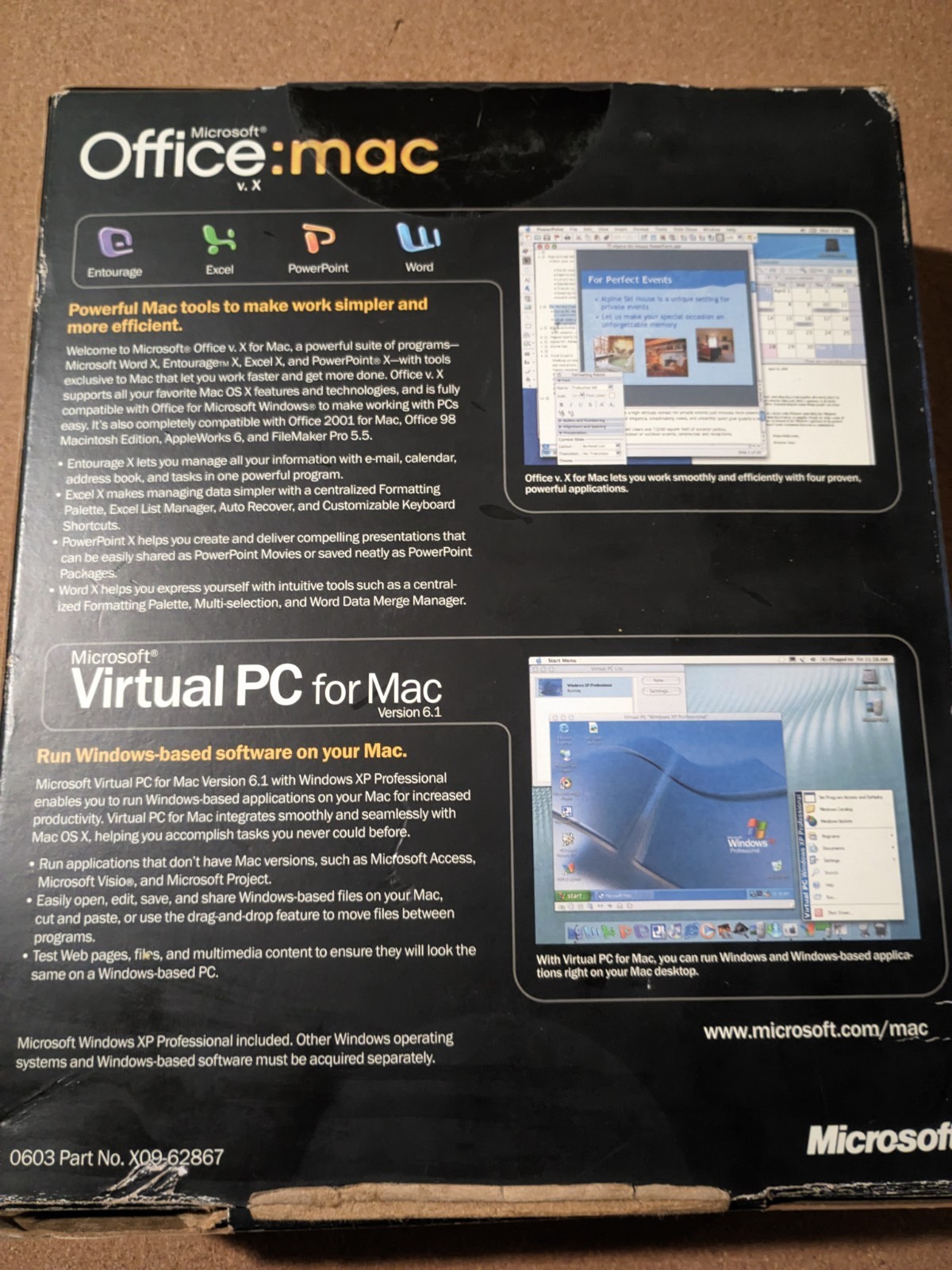 Microsoft Office mac v. X Professional Edition With Microsoft Virtual PC For Mac