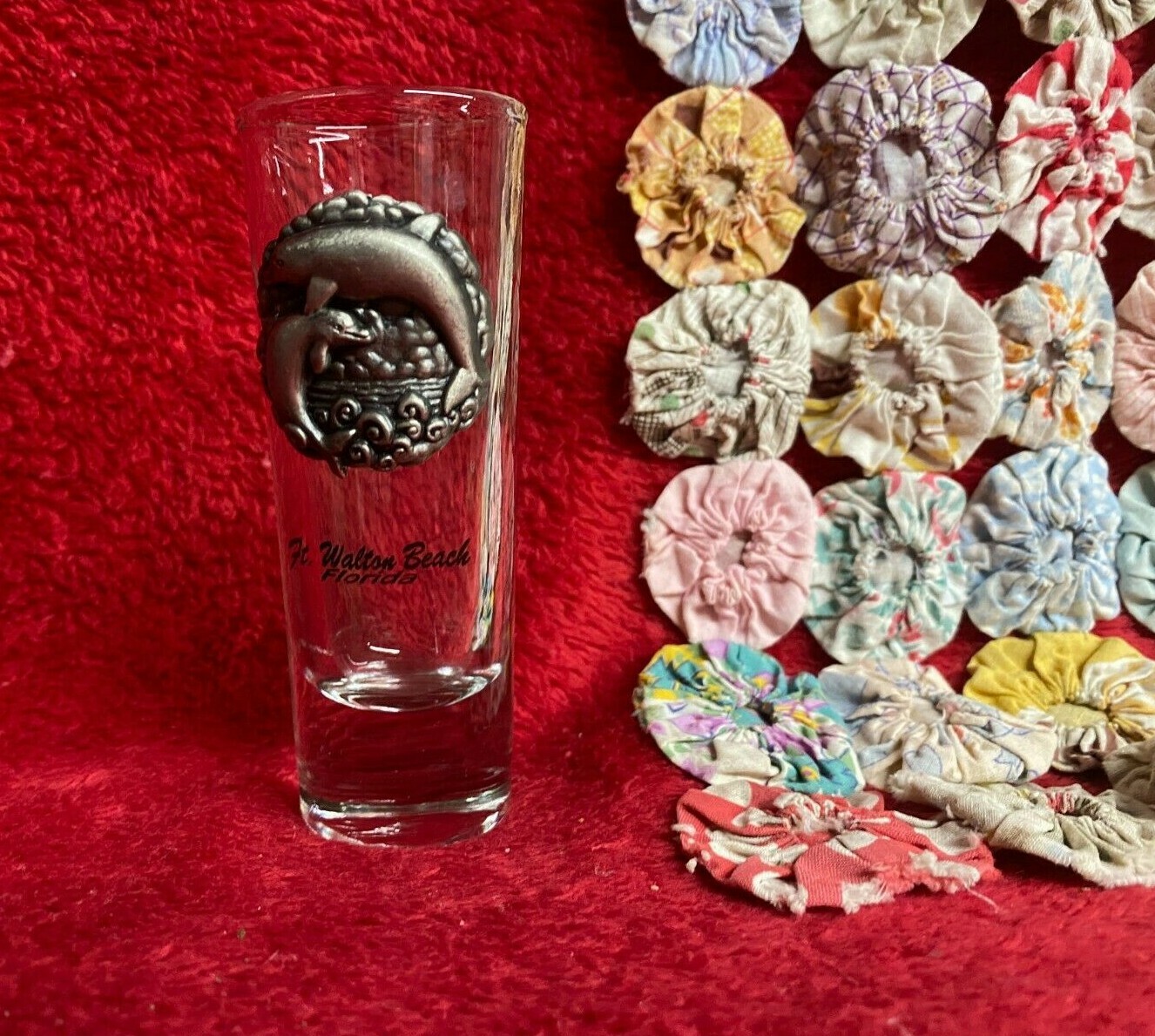 Ft Walton Beach Florida Tall Shot Glass with Pewter Dolphin Medallion