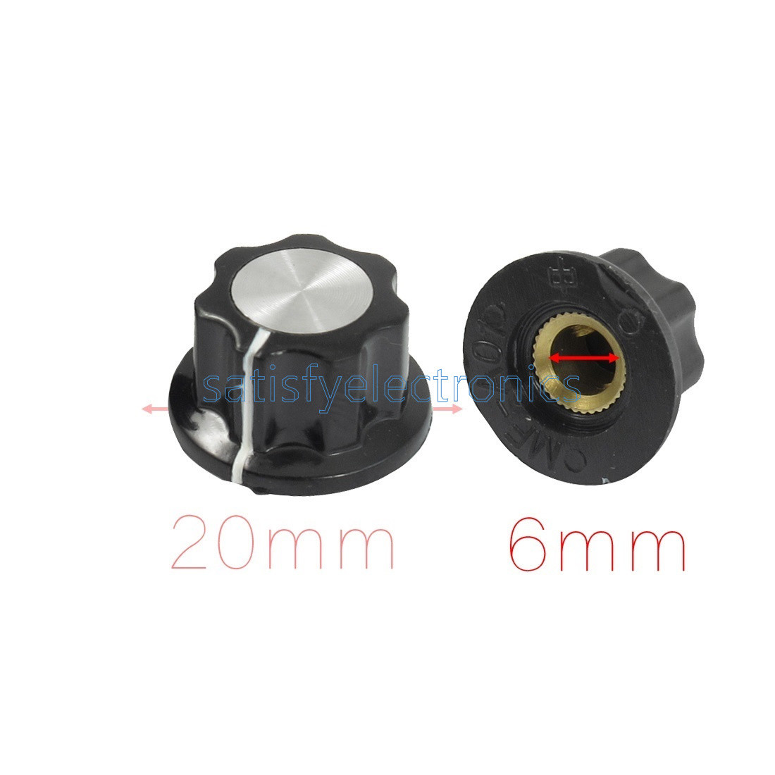20pcs Adjustable Turn 16mm Top 6mm Shaft Insert Dia Potentiometer Rotary Knobs