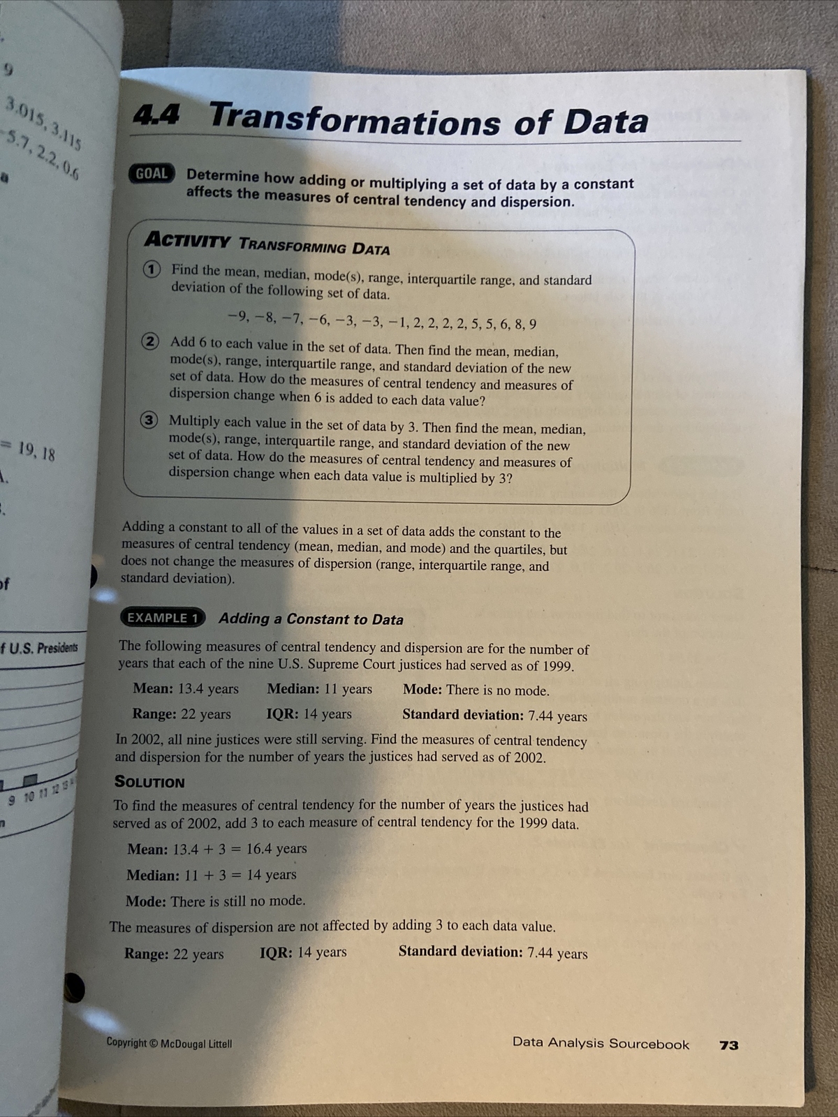 Data Analysis Sourcebook McDougal Littell Learning Material