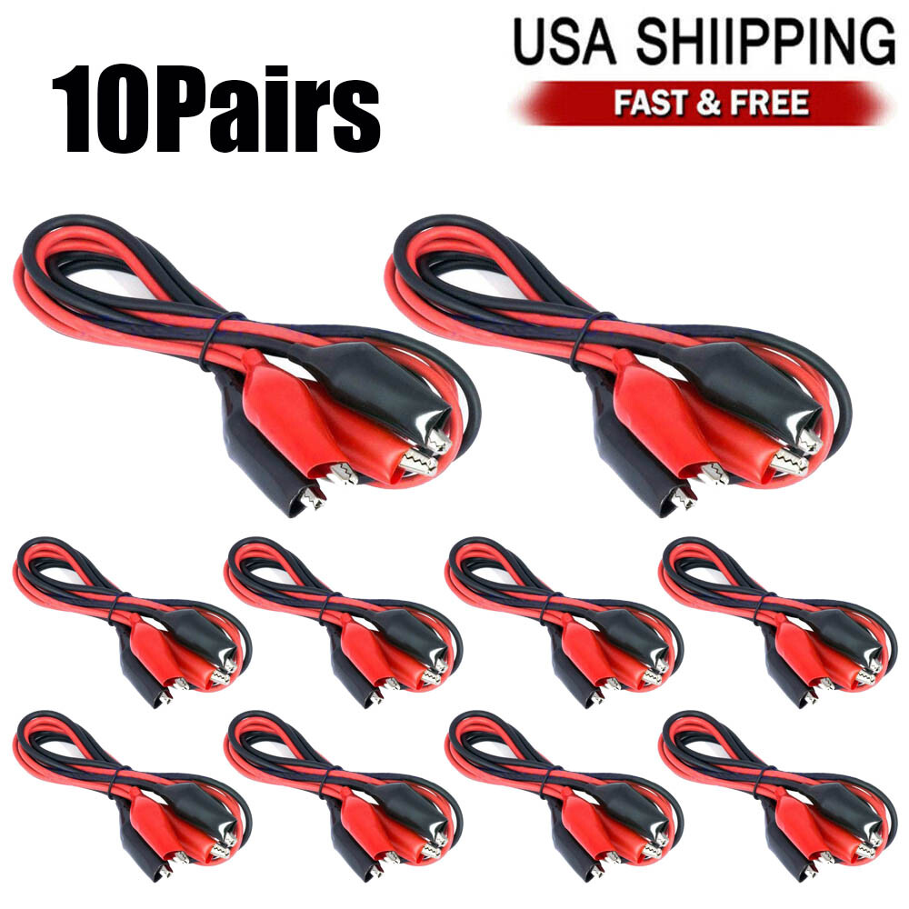 10Pairs 16GA Dual Red & Black Test Leads w/ Alligator Clips Jumper Cable Wire US
