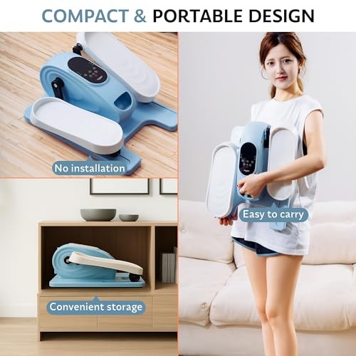 Under Desk Elliptical Exercise Machine, Electric Leg Exerciser with 12 Blue