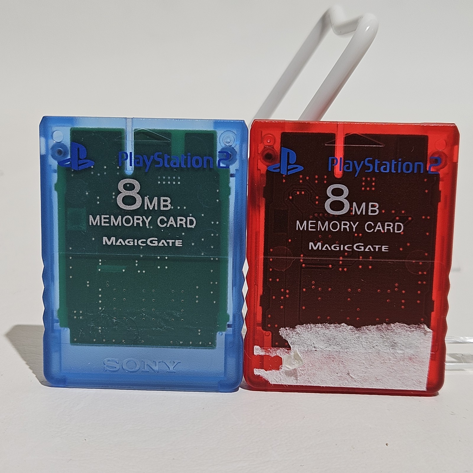 OEM Sony Playstation 2 Memory Card 2 Pack Crimson Red & Island Blue Bundle Lot