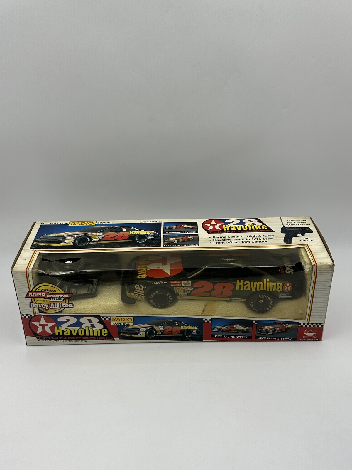 New Bright NASCAR Davey Allison 28 Havoline RC Car 1/16 Black Ford Vintage