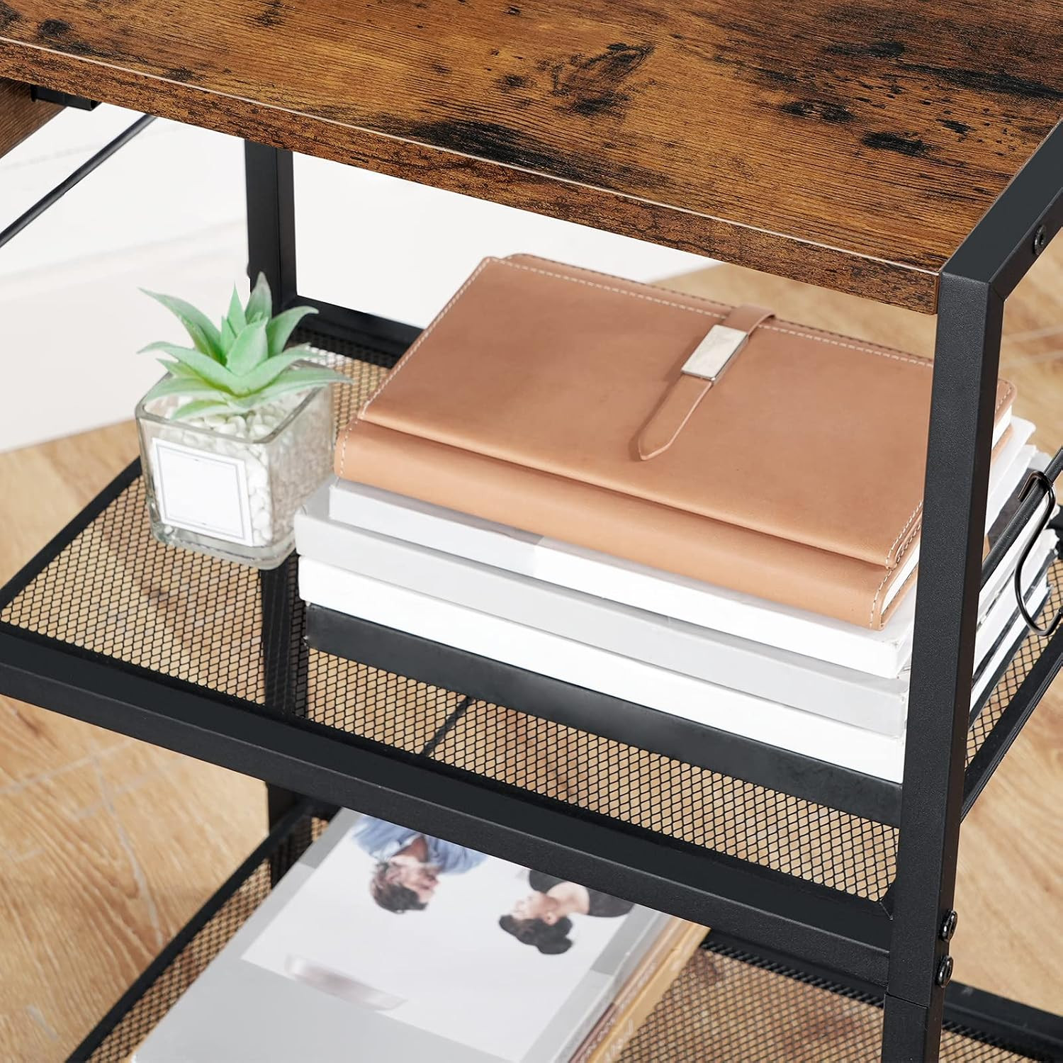 Industrial Printer Stand, 3-Tier Mobile Printer Table, Rolling Cart with Power O