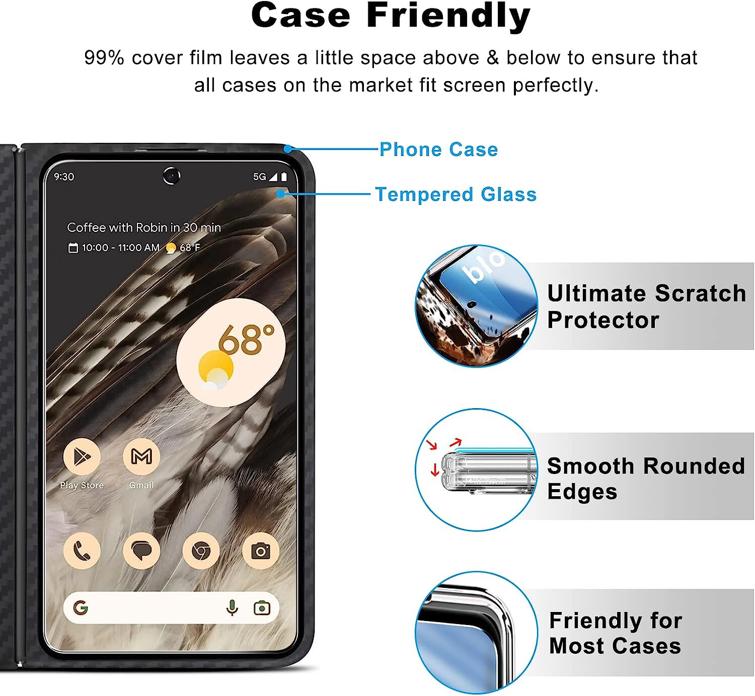 [2-Pack] Premium Real Tempered Glass Screen Protector for Google Pixel Fold