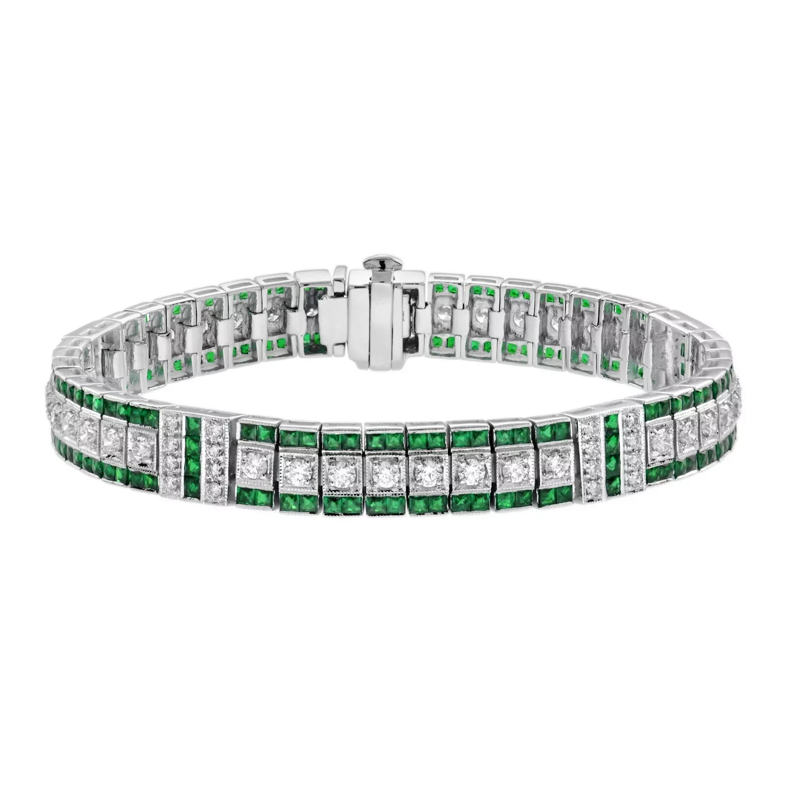 Art Deco Style Lab Created Diamond Emerald Bracelet Best Gift 14K White Gold FN