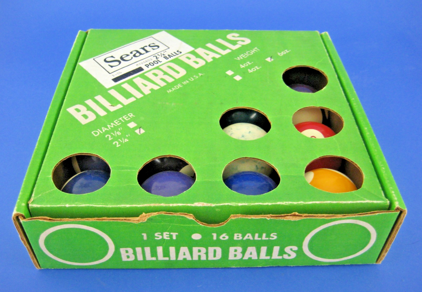 Sears Pool Billiard Balls Set Vintage 1960s Solids Stripes Cue Missing #14 AS IS