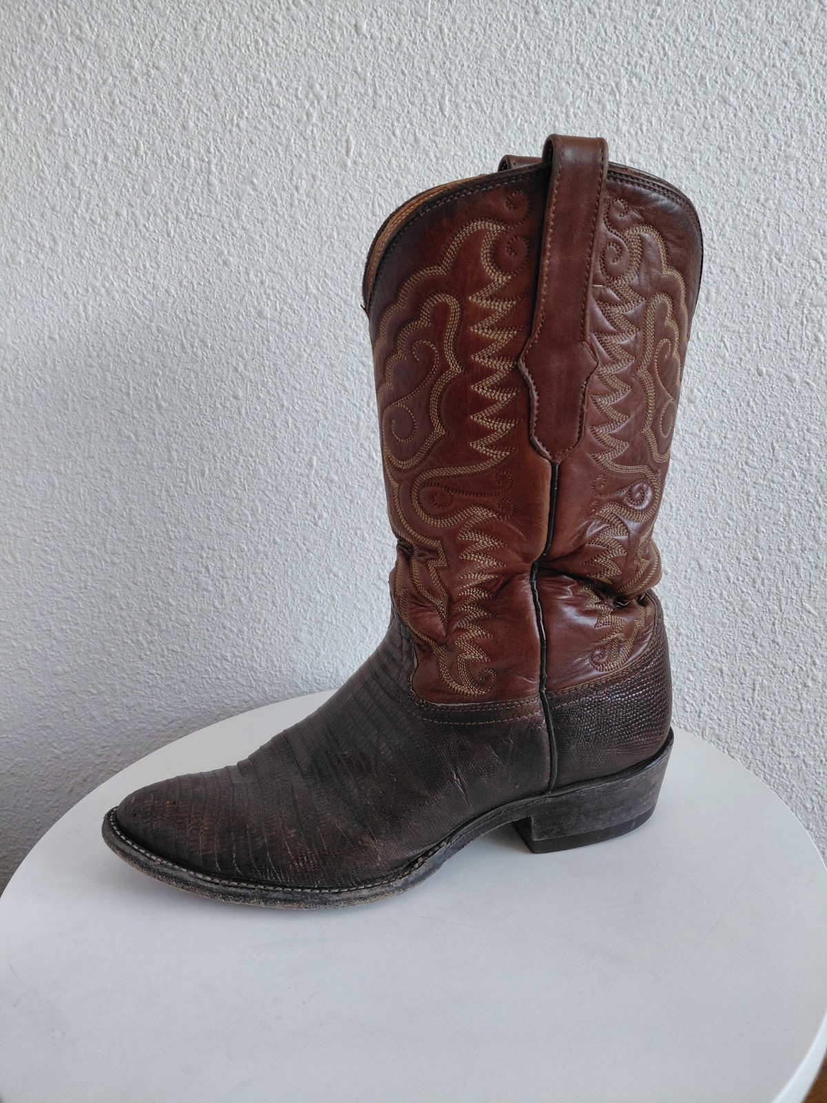 Western Brown Leather  Boots Lizard Vamp Handcrafted In Mexico Mens Size 10