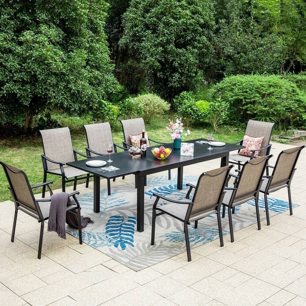 Expandable Patio Dining Table Metal Rectangular Outdoor Table for Garden Porch