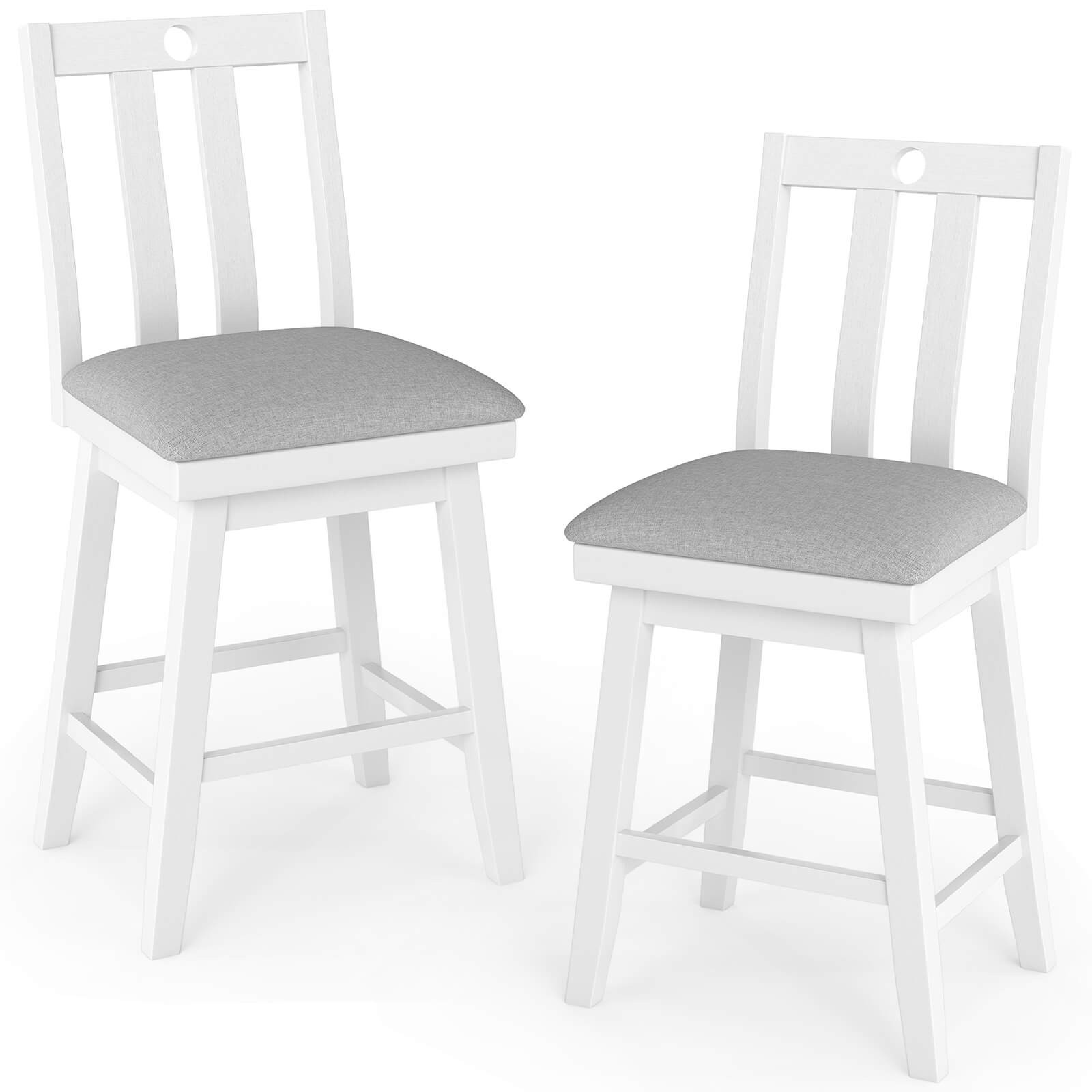 25" Swivel Counter Height Chairs Set of 2 w / Upholstered Seat Rubber Wood Frame
