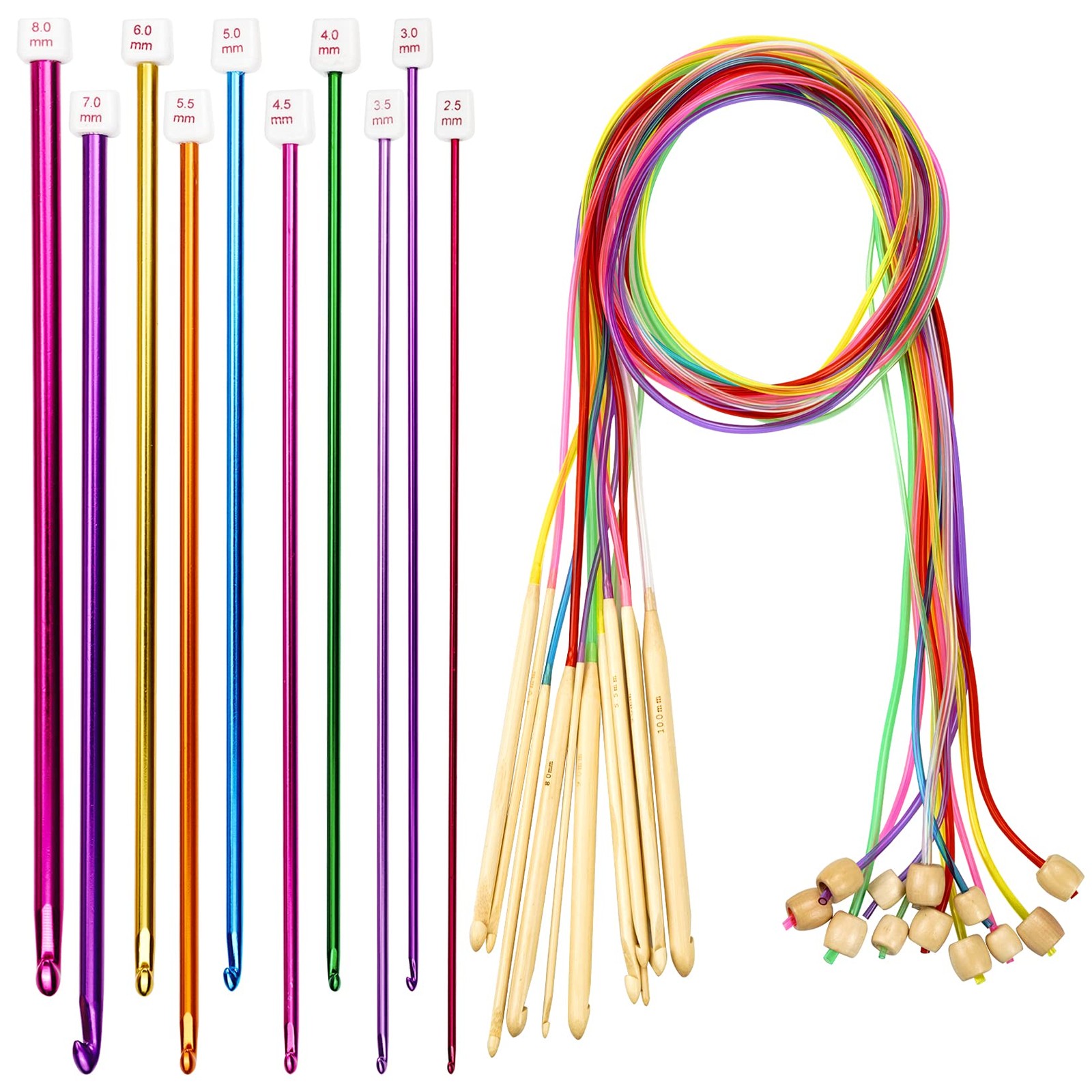 Kit de agujas de crochet tunecinas (12 agujas de tejer de bambú de 3-10 mm)