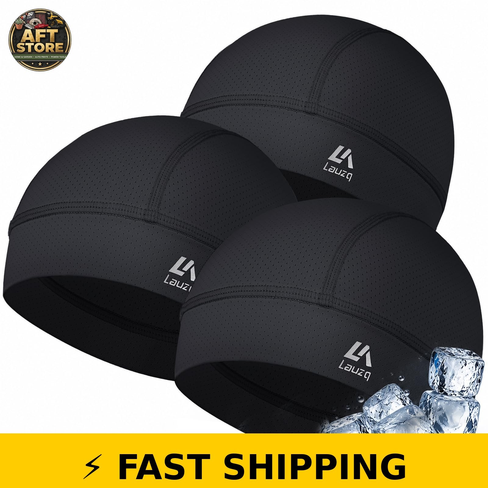 Lauzq Cooling Mesh Skull Cap Helmet Liner 3-Pack Black