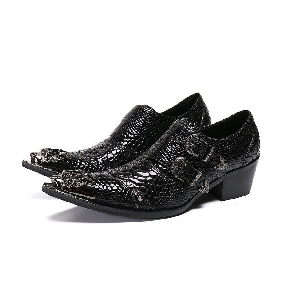 Men's Leather Derby Shoes,Punk Rock Casual Shoes ,Buckle Strap,Slip On,Loafer