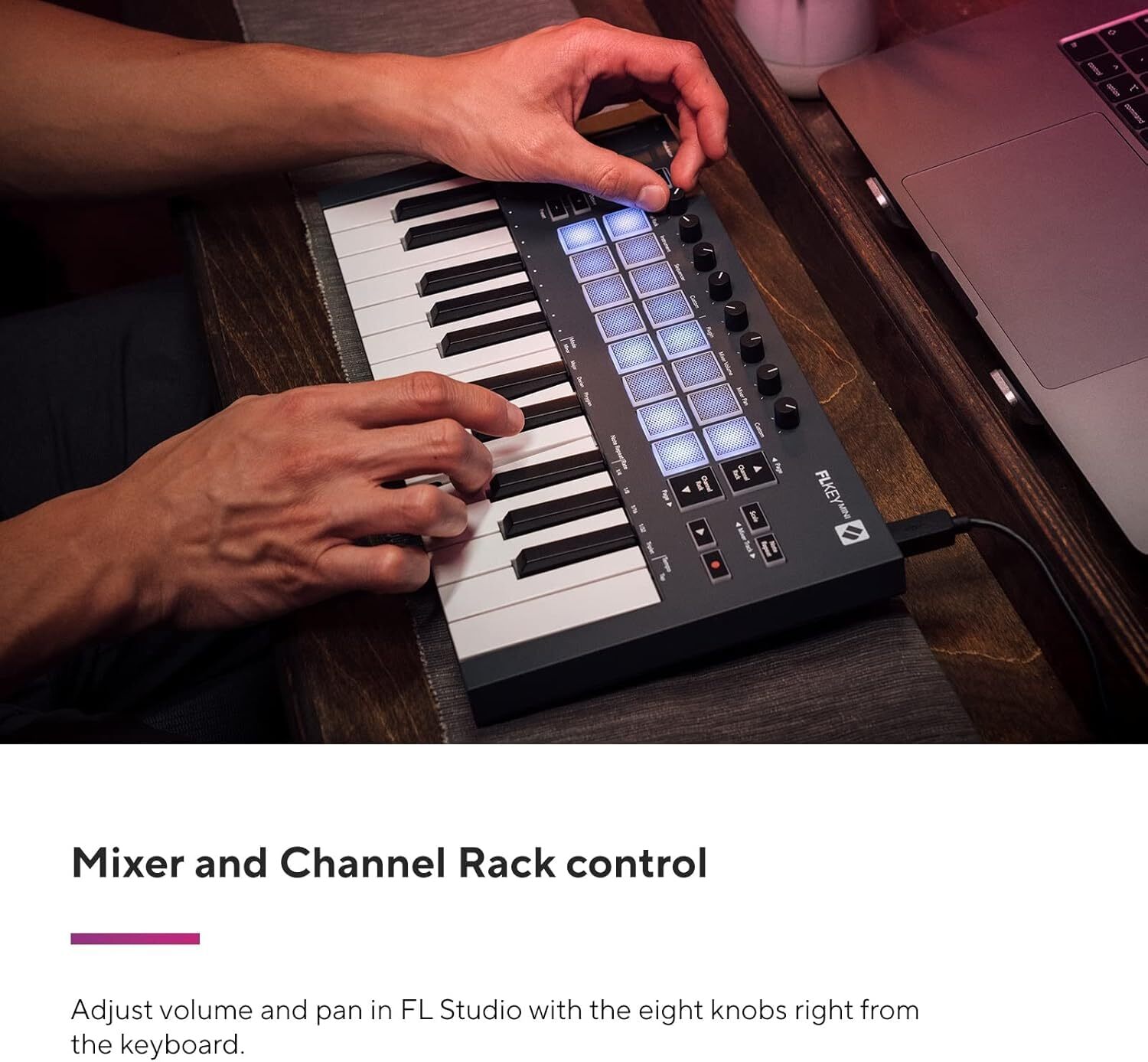 FLkey Mini 25 Key MIDI Controller for FL Studio with Velocity Sensitive Pads