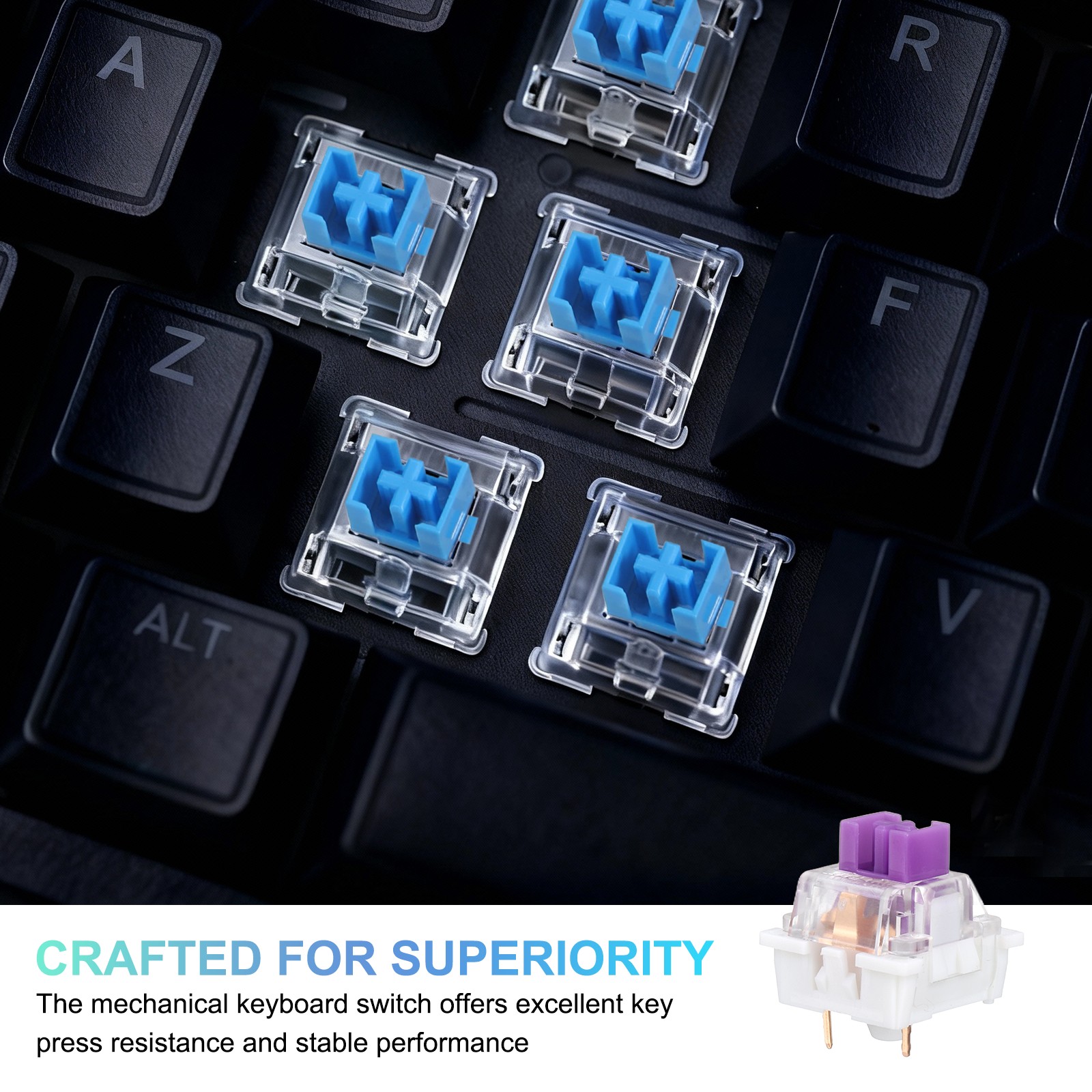 36pcs Purple Keyboard Switches 3-Pin 45gf Linear Keyboard Switch Replacement