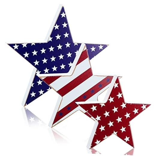 3 Pcs 4th of July Wooden Stars Decorations Memorial Day Patriotic Star Classic