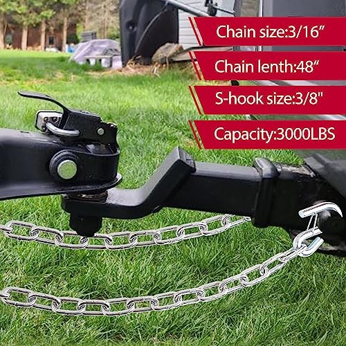 Trailer Safety Chain with Spring Clips Grade 30 with 2 S Hook 2PCS 3/16" X 48"