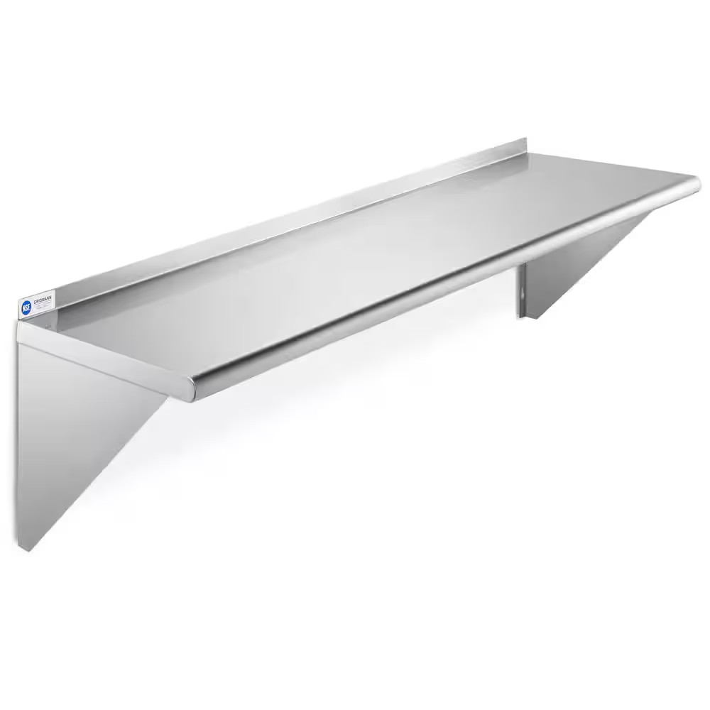 12 In. X 48 In. X 18.5 In. Stainless Steel Wall-Mount Garage Wall Shelf with Bra