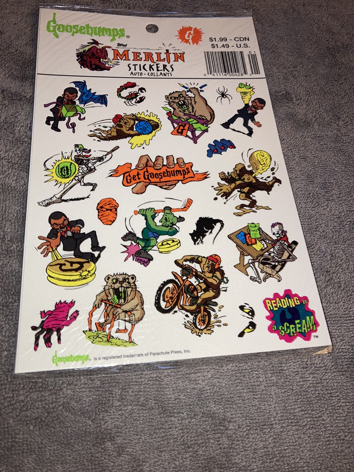 SEALED Vintage 90’s Goosebumps R.L Stine Merlin Character Stickers Import Promo