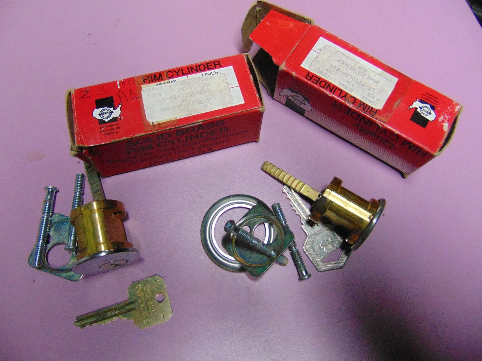2 RIM CYLINDER  KEYWAY LSA   6 PIN WITH TWO KEYS BRASS CHROME   LOCKSMITH