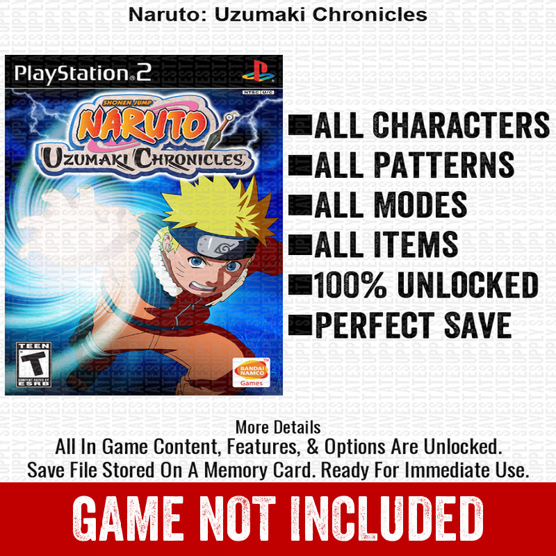 Naruto Uzumaki Chronicles 100% PS2 Memory Card All CHEATS ITEMS