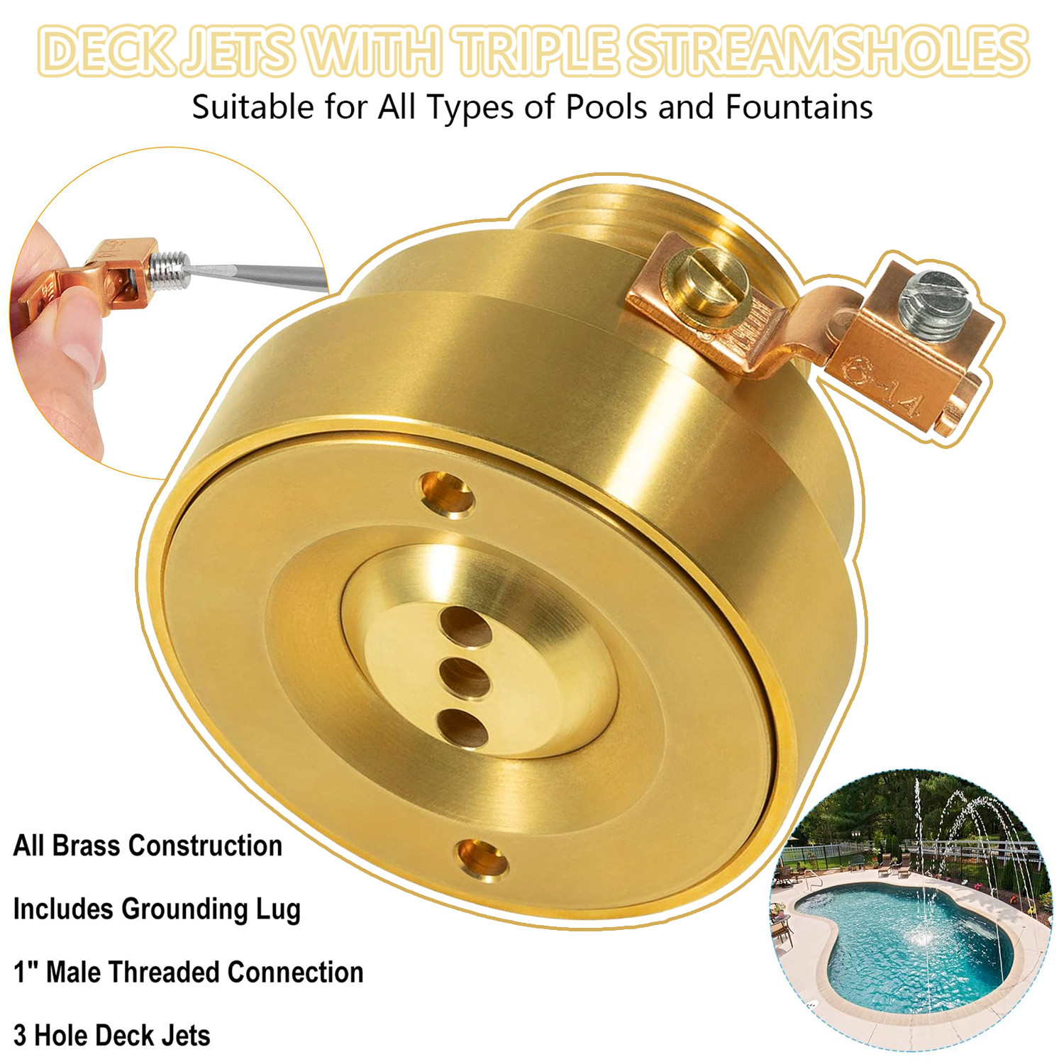 New Swimming Pool Spa Brass Deck Jet Fountain Nozzle 3 Hole Jet Nozzle