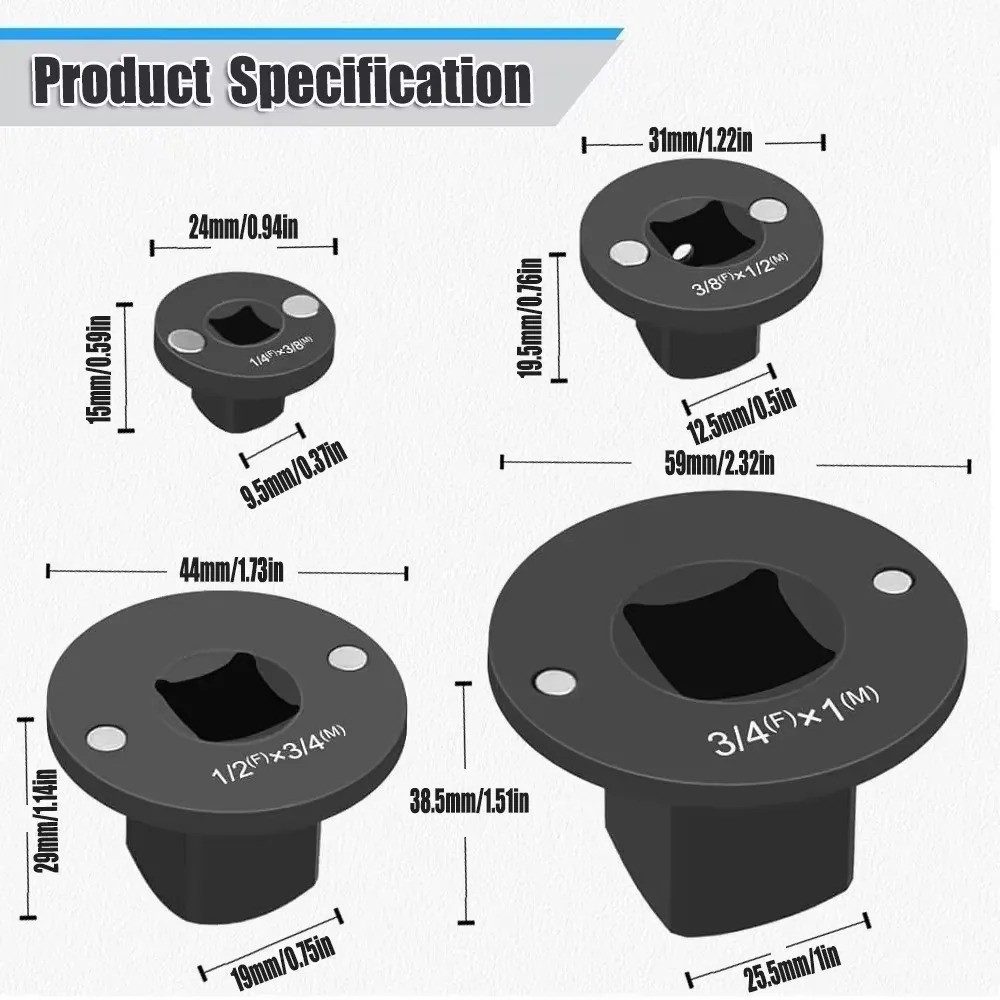 4Pcs Low Profile Impact Socket Adapter Set, Drive Ratchet Adapter Set, Magnetic