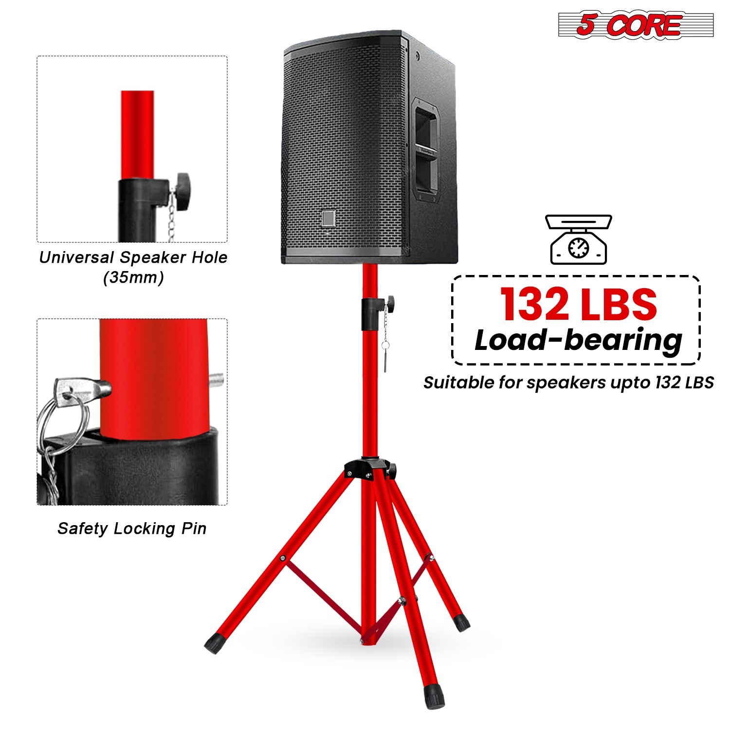 5Core Speaker Stand Pair Adjustable Tripod 54 Inch 132 lbs Capacity 35mm Mount
