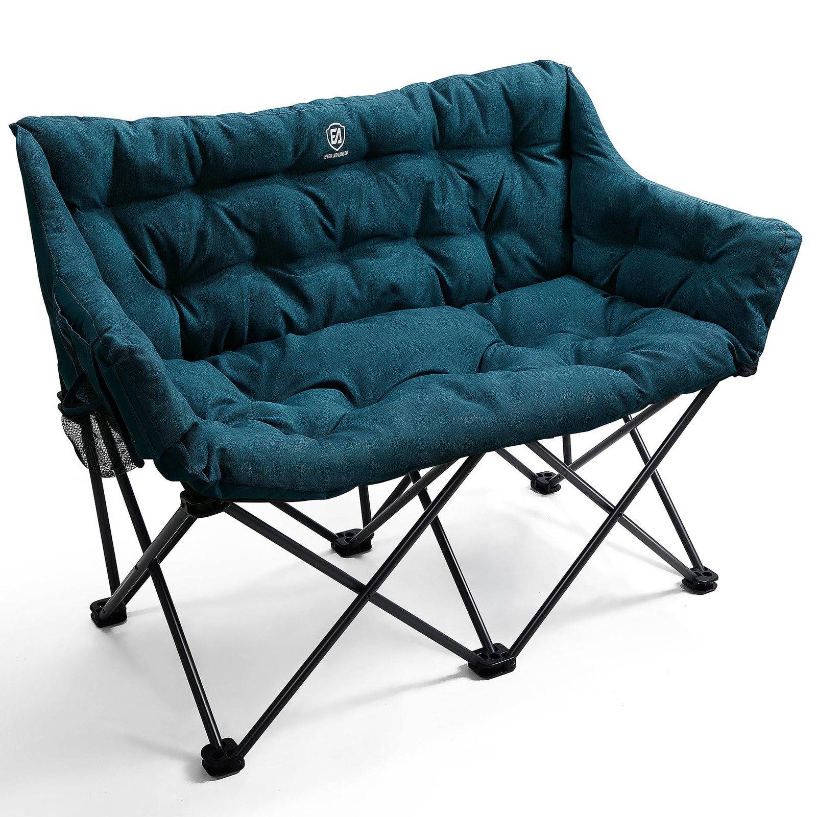 Double Camping Chair for Adults, Padded Folding Camping Love Seat with Side P...