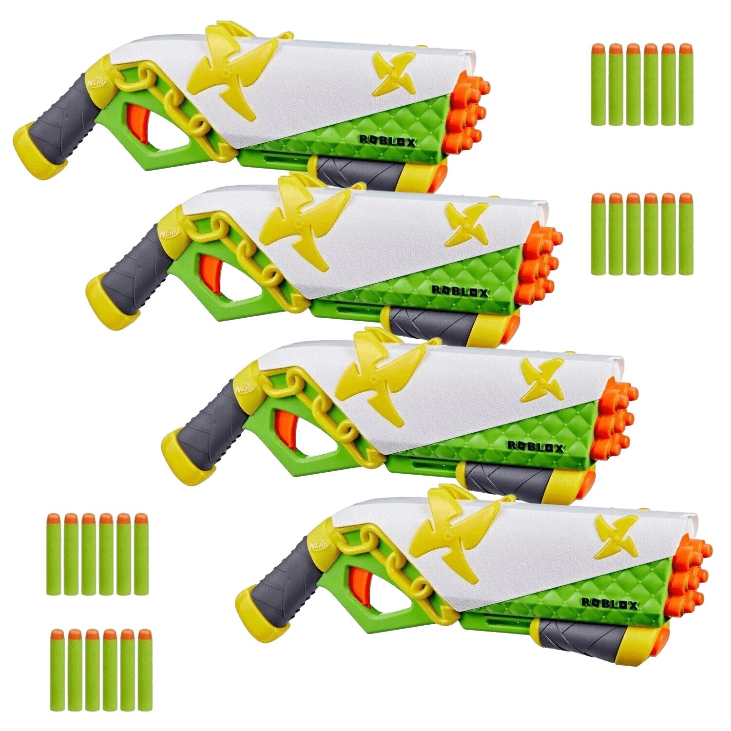 Lot of 4 Nerf Roblox Ninja Legend Shadow Sensei Blaster pump action toy 24 darts