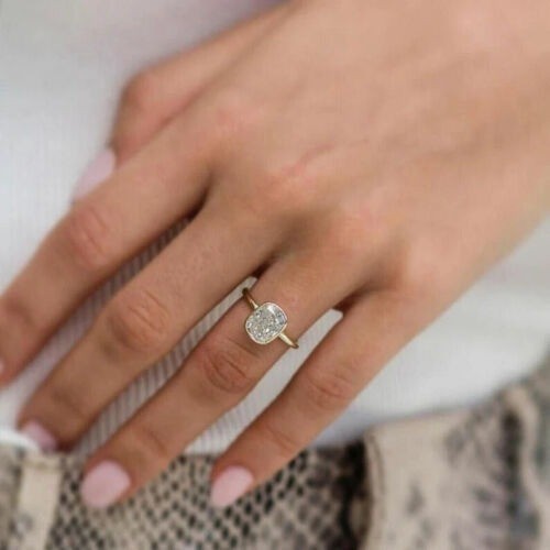 Cushion Cut White Diamond 2.70 Ct Lab-Created Wedding Ring 14K Yellow Gold FN