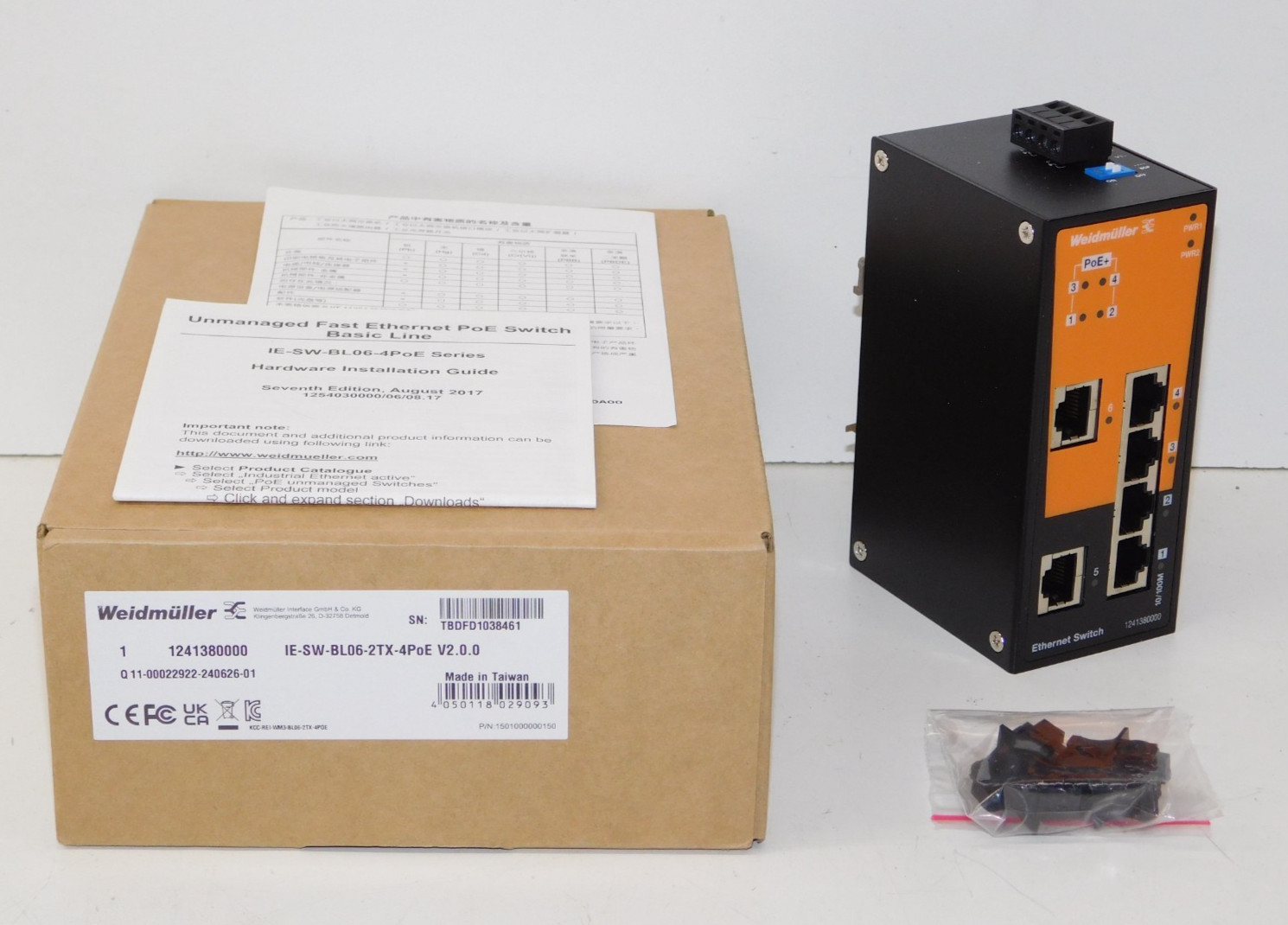 New Weidmuller IE-SW-BL06-2TX-4PoE 6 Port Ethernet Network Switch 1241380000