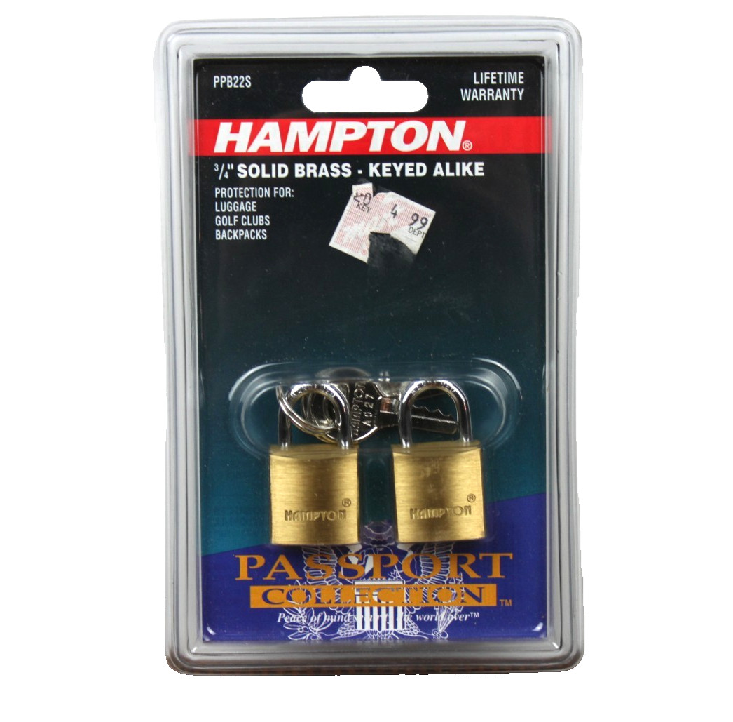 Hampton Passport Collection 3/4" SOLID BRASS Padlock 2 Keys 2 Locks NEW NOS