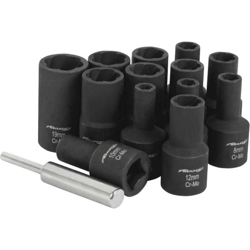 14PC 1/2'' DRIVE BOLT NUT SCREWS EXTRACTOR SOCKET SET CR-MO