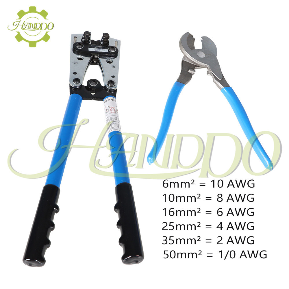 Cable Crimper and Cable Wire Cutter Tool Set For 10,8,6,4,2,0 AWG Wire