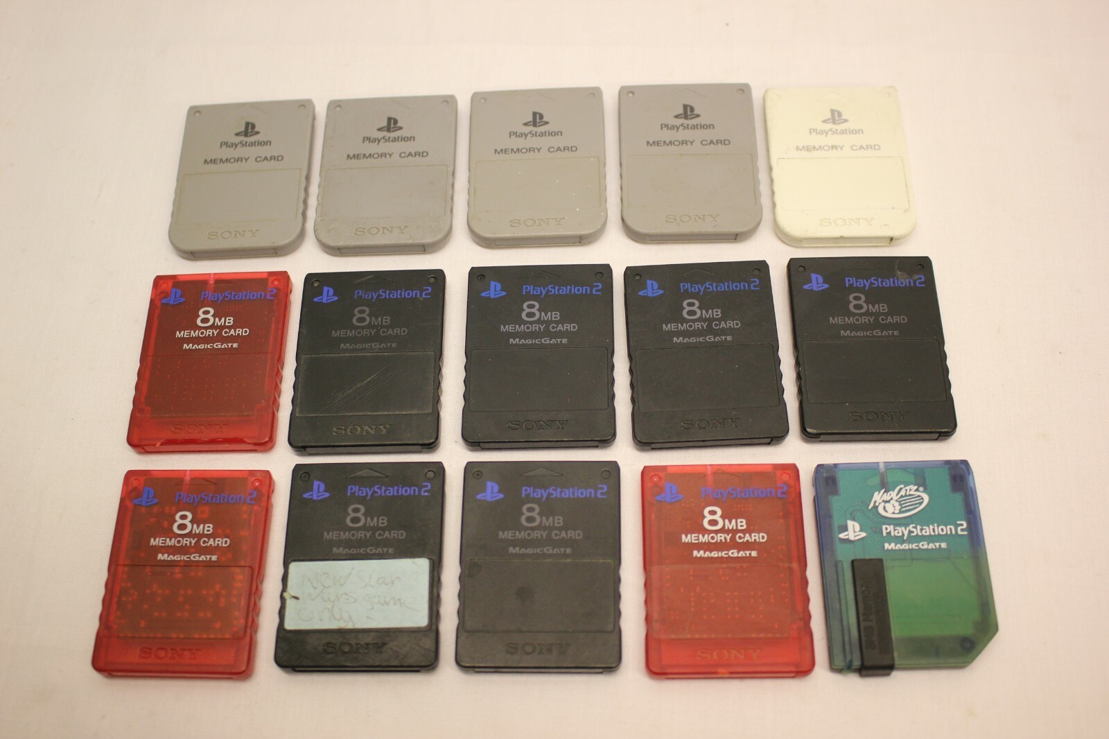 JOB LOT 15 X SONY PLAYSTATION 2 PS2 MIXED MEMORY CARDS SCPH-1020 8MB MAGIC GATE