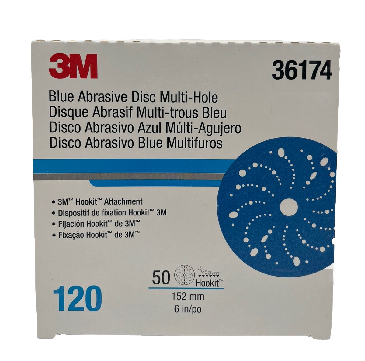 3M 36174 120 Hookit Blue Abrasive Sanding Disc Multi-hole 6" Paint Painting NEW