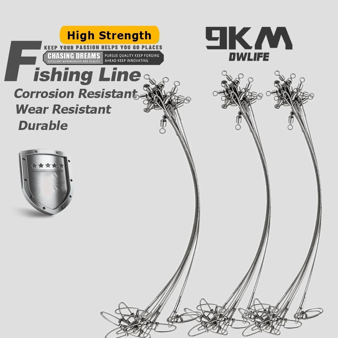 9KM 10PCS Steel Wire Leader with American Swivel Silver Fishing Line Connector
