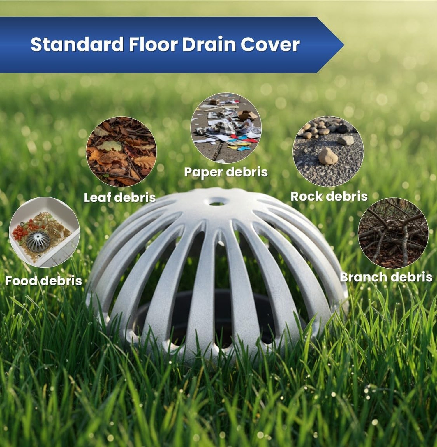 GSW FS-DS Heavy Duty Aluminum Dome Sink Drain Strainer Floor Drain Cover for ...