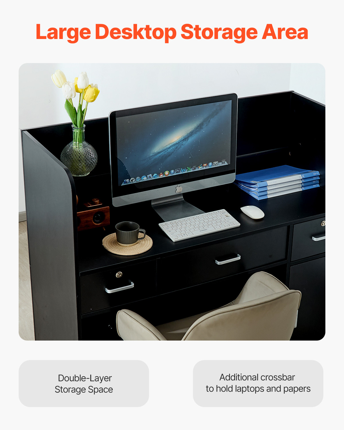Reception Desk Rectangular Front Counter Table 47.24 in Black Office Table