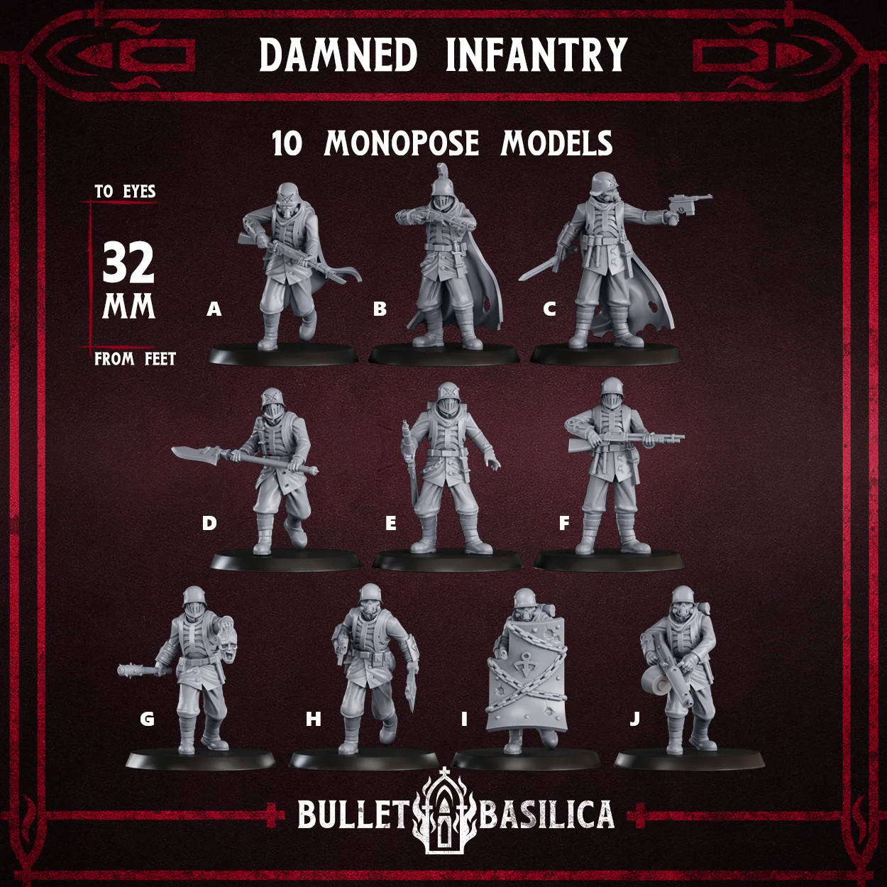 Damned Infantry Squad - 28mm Heroic Disciple of Tet'o - Resin Tabletop Miniature