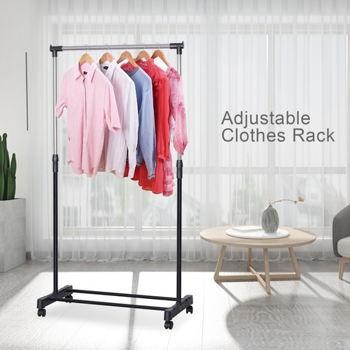 Rolling Garment Rack Single Hanging Heavy Duty Clothes Storage Hanger Portable