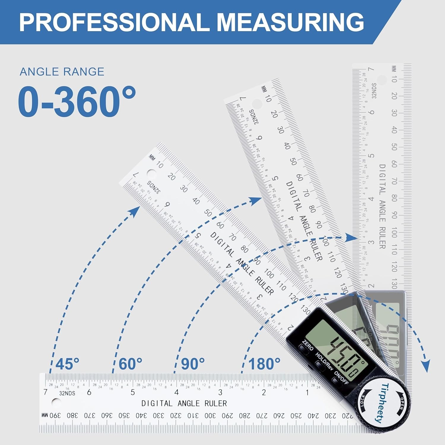Digital Angle Finder Protractor 7-Inch LCD Ruler for Woodworking & Construction