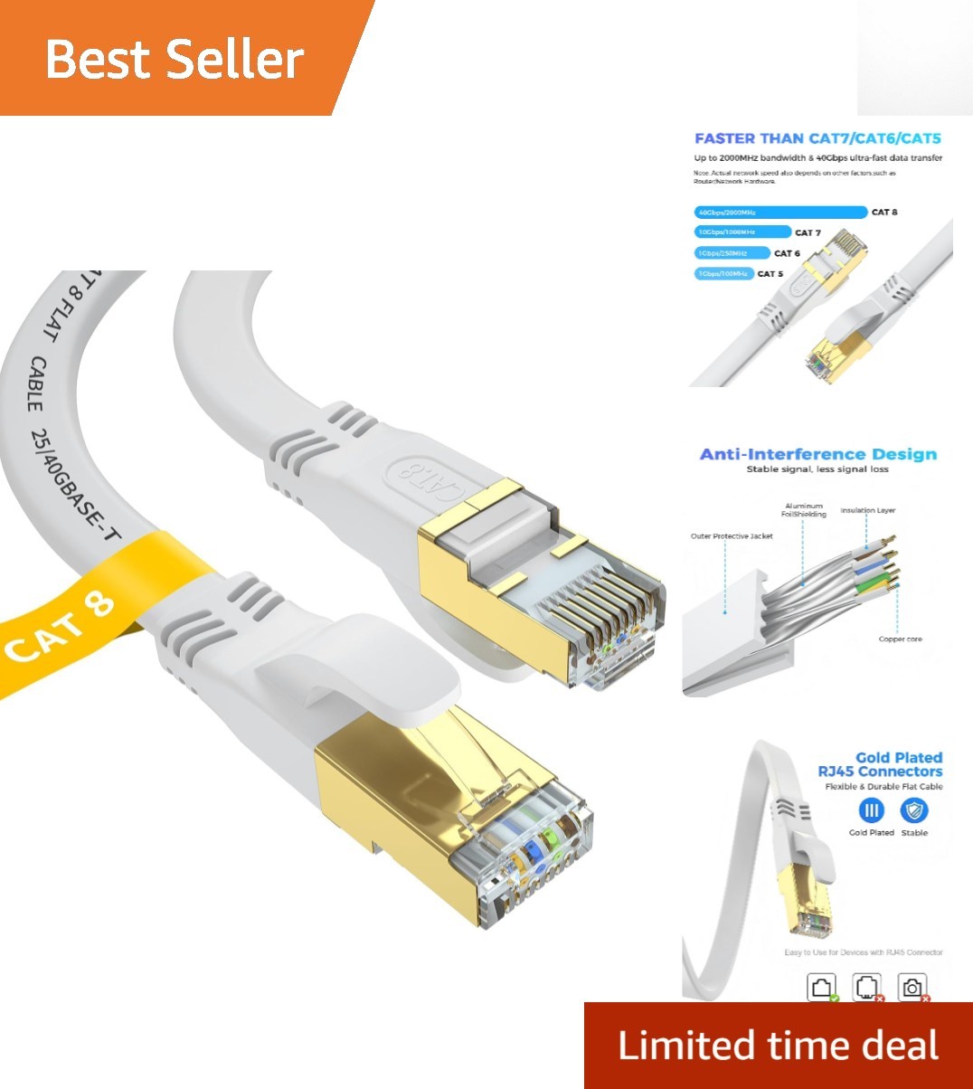 Heavy-Duty Cat 8 Ethernet Cable 6FT - Fast, Reliable for Indoor/Outdoor Use
