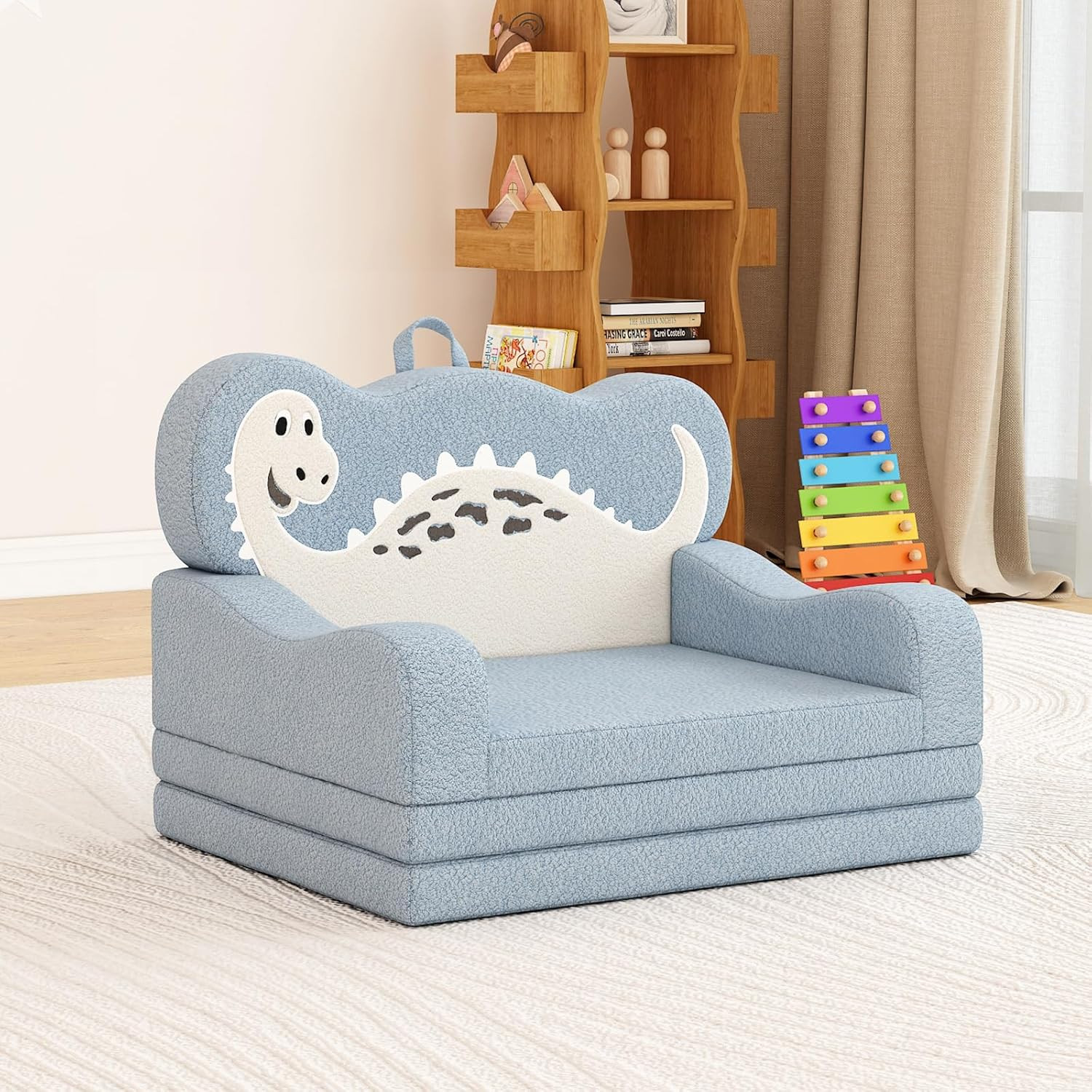 Convertible 2-in-1 Kids Couch & Lounger - Comfy Toddler Sofa for Boys & Girls