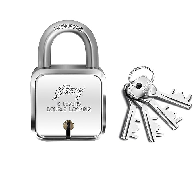 Godrej 6 Levers Square Padlock with 4 Keys Alloy Steel Door Lock for Home (50mm)
