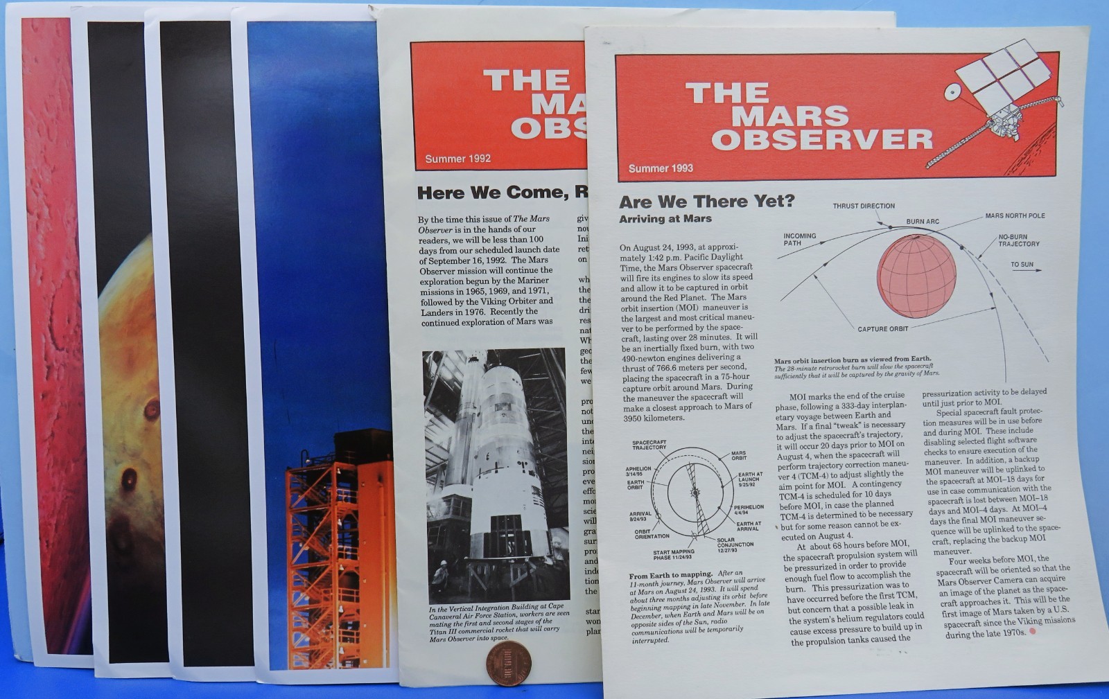NASA Lot of 6 vtg litho Photo Lot of 4 / The Mars Observer Newsletter Pair