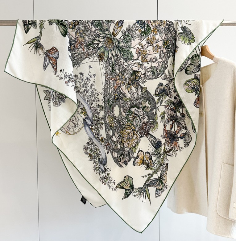 70% Cashmere 30% Silk Scarf butterfly print Double Face Square Wrap Shawl 53"